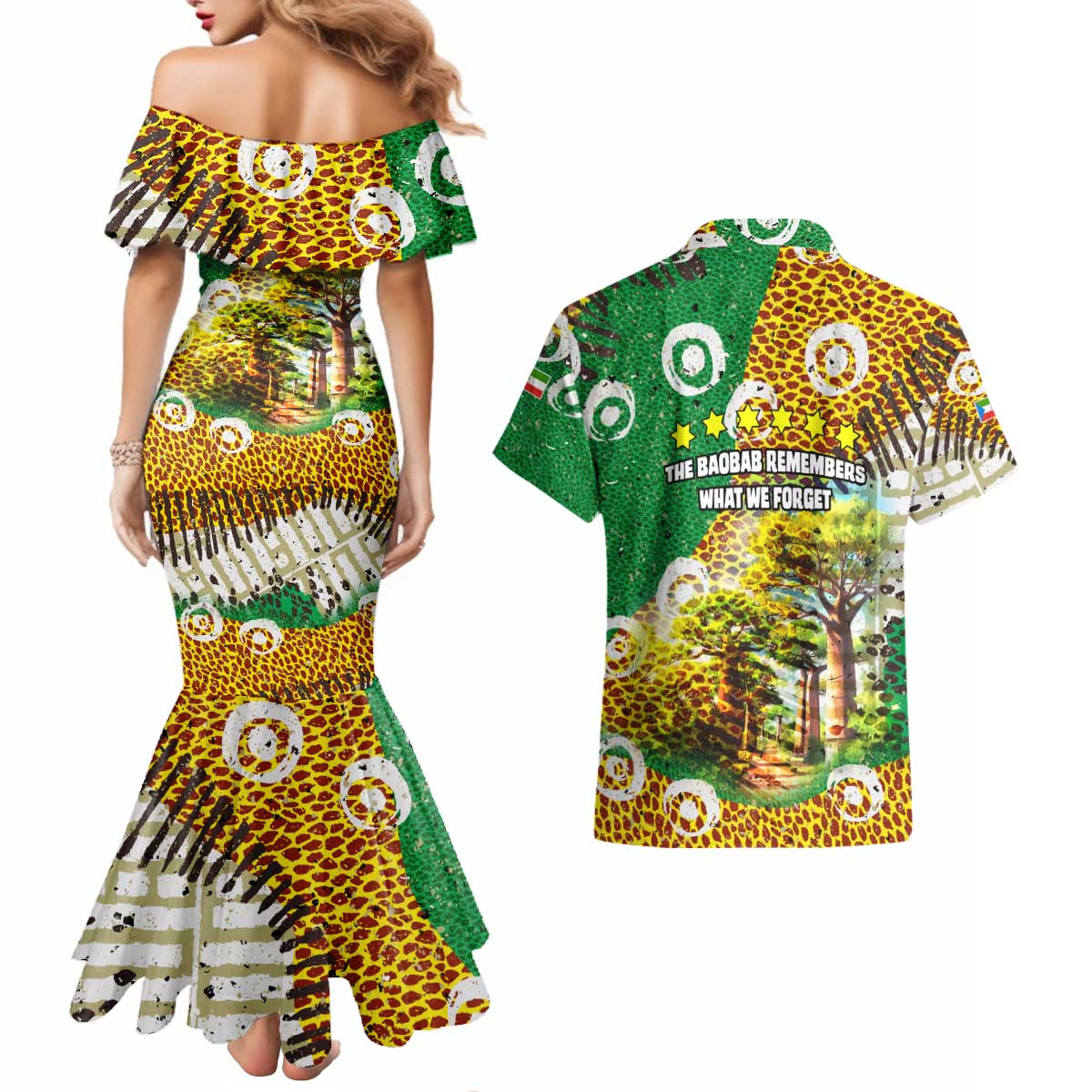 Equatorial Guinea Baobab Tree Couples Matching Mermaid Dress and Hawaiian Shirt with Tribal Patterns and Heritage Quote
