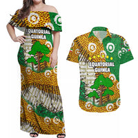 Equatorial Guinea Baobab Tree Couples Matching Off Shoulder Maxi Dress and Hawaiian Shirt with Tribal Patterns and Heritage Quote