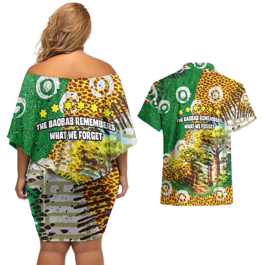 Equatorial Guinea Baobab Tree Couples Matching Off Shoulder Short Dress and Hawaiian Shirt with Tribal Patterns and Heritage Quote