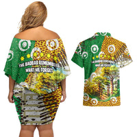 Equatorial Guinea Baobab Tree Couples Matching Off Shoulder Short Dress and Hawaiian Shirt with Tribal Patterns and Heritage Quote