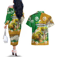 Equatorial Guinea Baobab Tree Couples Matching Off The Shoulder Long Sleeve Dress and Hawaiian Shirt with Tribal Patterns and Heritage Quote