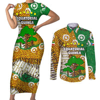 Equatorial Guinea Baobab Tree Couples Matching Short Sleeve Bodycon Dress and Long Sleeve Button Shirt with Tribal Patterns and Heritage Quote