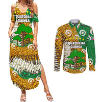 Equatorial Guinea Baobab Tree Couples Matching Summer Maxi Dress and Long Sleeve Button Shirt with Tribal Patterns and Heritage Quote
