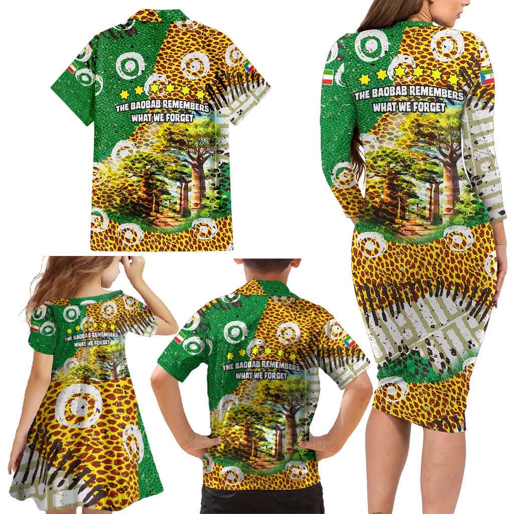 Equatorial Guinea Baobab Tree Family Matching Long Sleeve Bodycon Dress and Hawaiian Shirt with Tribal Patterns and Heritage Quote