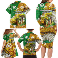 Equatorial Guinea Baobab Tree Family Matching Long Sleeve Bodycon Dress and Hawaiian Shirt with Tribal Patterns and Heritage Quote