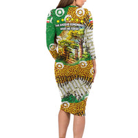 Equatorial Guinea Baobab Tree Family Matching Long Sleeve Bodycon Dress and Hawaiian Shirt with Tribal Patterns and Heritage Quote