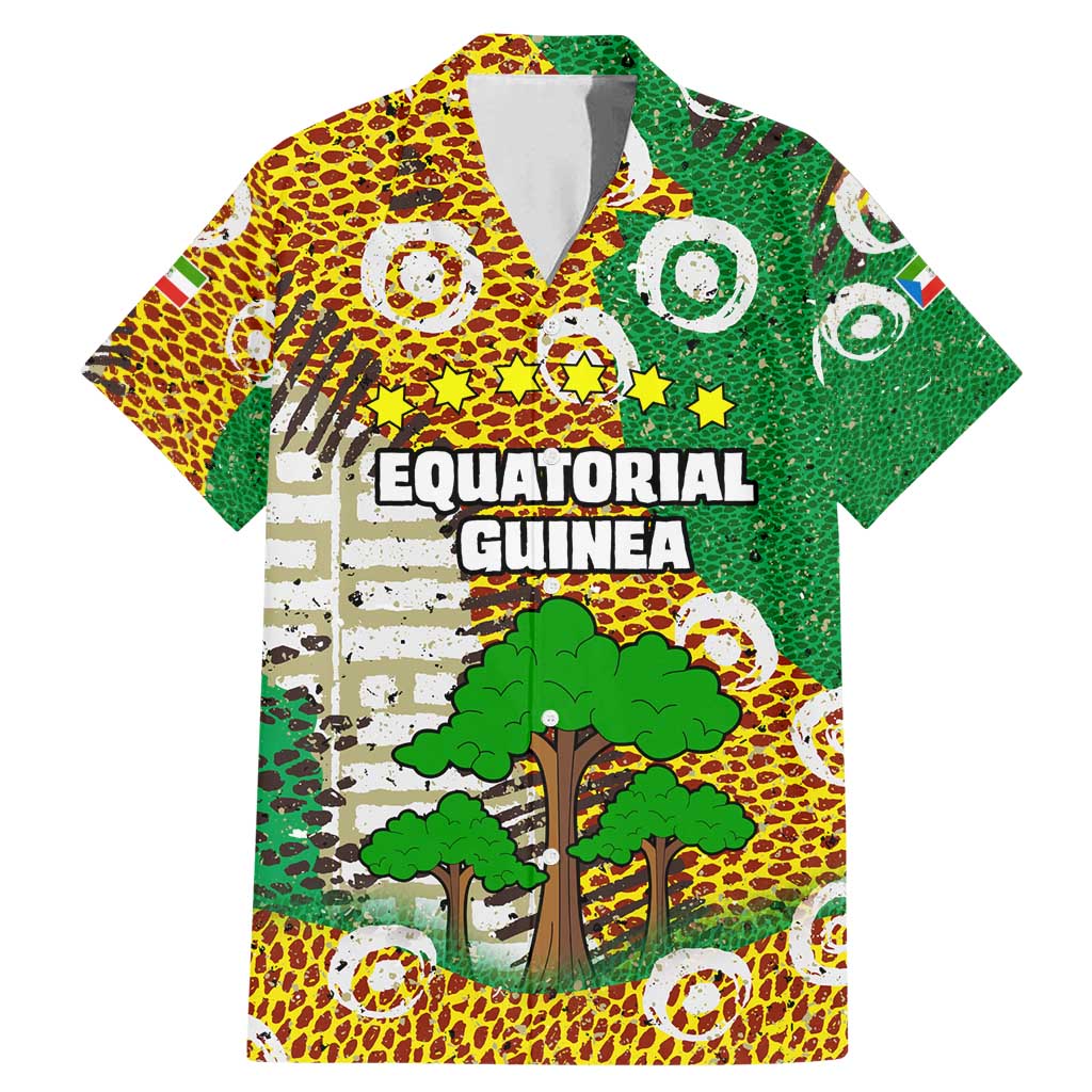 Equatorial Guinea Baobab Tree Family Matching Mermaid Dress and Hawaiian Shirt with Tribal Patterns and Heritage Quote