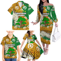 Equatorial Guinea Baobab Tree Family Matching Off The Shoulder Long Sleeve Dress and Hawaiian Shirt with Tribal Patterns and Heritage Quote