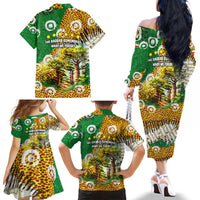 Equatorial Guinea Baobab Tree Family Matching Off The Shoulder Long Sleeve Dress and Hawaiian Shirt with Tribal Patterns and Heritage Quote