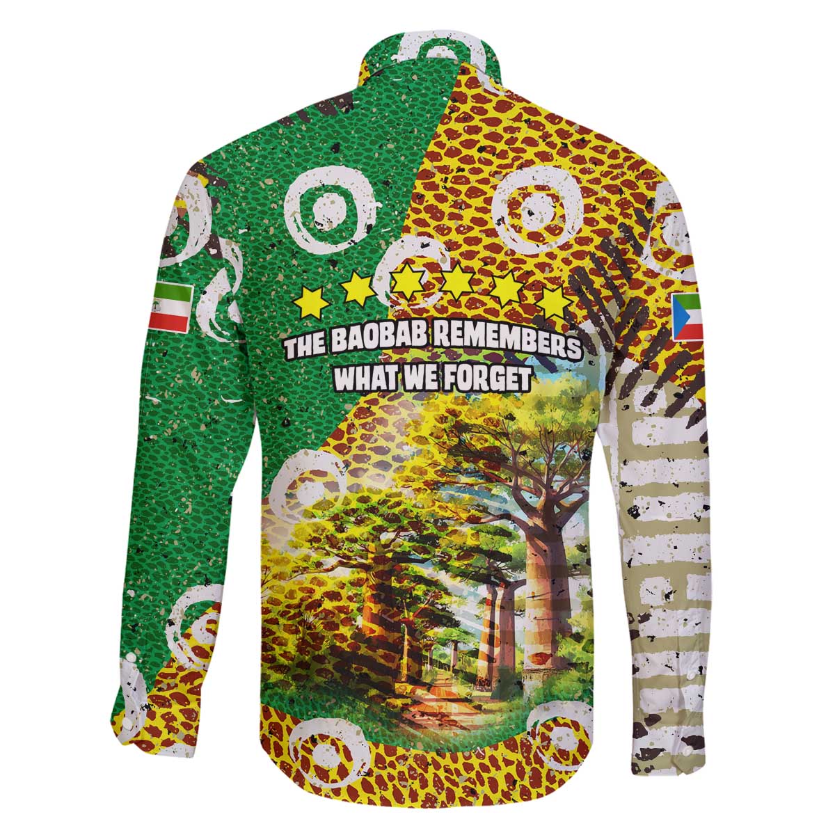 Equatorial Guinea Baobab Tree Family Matching Off The Shoulder Long Sleeve Dress and Hawaiian Shirt with Tribal Patterns and Heritage Quote