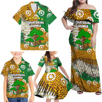 Equatorial Guinea Baobab Tree Family Matching Off Shoulder Maxi Dress and Hawaiian Shirt with Tribal Patterns and Heritage Quote