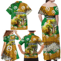 Equatorial Guinea Baobab Tree Family Matching Off Shoulder Maxi Dress and Hawaiian Shirt with Tribal Patterns and Heritage Quote