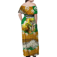 Equatorial Guinea Baobab Tree Family Matching Off Shoulder Maxi Dress and Hawaiian Shirt with Tribal Patterns and Heritage Quote