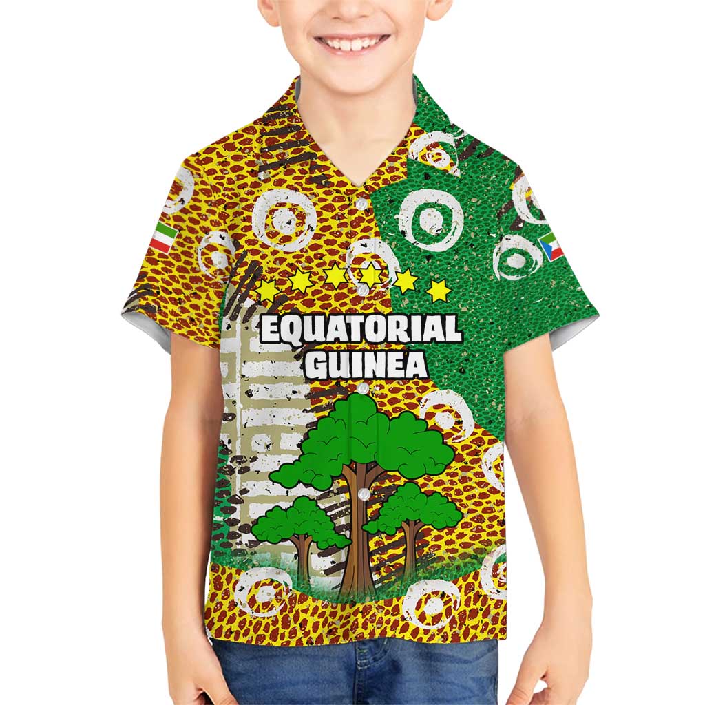 Equatorial Guinea Baobab Tree Family Matching Off Shoulder Maxi Dress and Hawaiian Shirt with Tribal Patterns and Heritage Quote