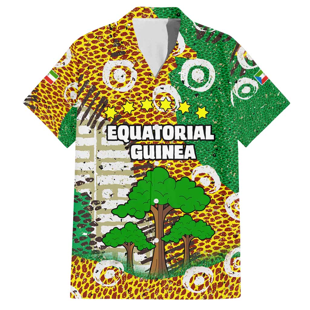 Equatorial Guinea Baobab Tree Family Matching Off Shoulder Short Dress and Hawaiian Shirt with Tribal Patterns and Heritage Quote