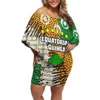 Equatorial Guinea Baobab Tree Family Matching Off Shoulder Short Dress and Hawaiian Shirt with Tribal Patterns and Heritage Quote