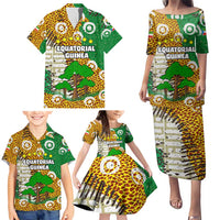Equatorial Guinea Baobab Tree Family Matching Puletasi and Hawaiian Shirt with Tribal Patterns and Heritage Quote