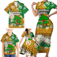 Equatorial Guinea Baobab Tree Family Matching Short Sleeve Bodycon Dress and Hawaiian Shirt with Tribal Patterns and Heritage Quote