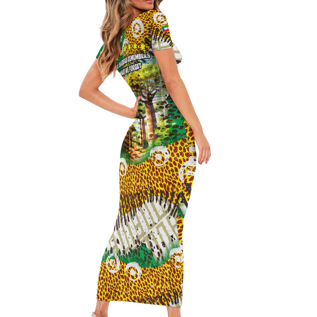 Equatorial Guinea Baobab Tree Family Matching Short Sleeve Bodycon Dress and Hawaiian Shirt with Tribal Patterns and Heritage Quote