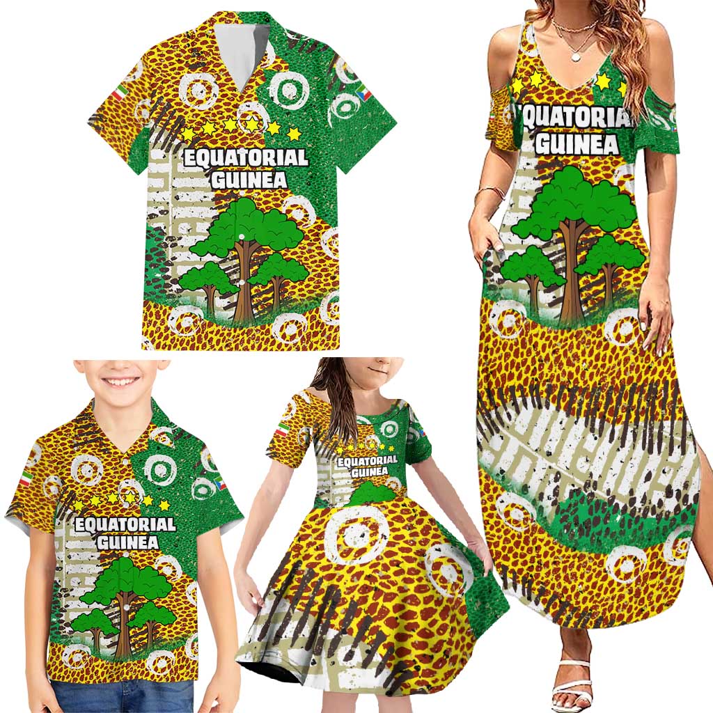 Equatorial Guinea Baobab Tree Family Matching Summer Maxi Dress and Hawaiian Shirt with Tribal Patterns and Heritage Quote