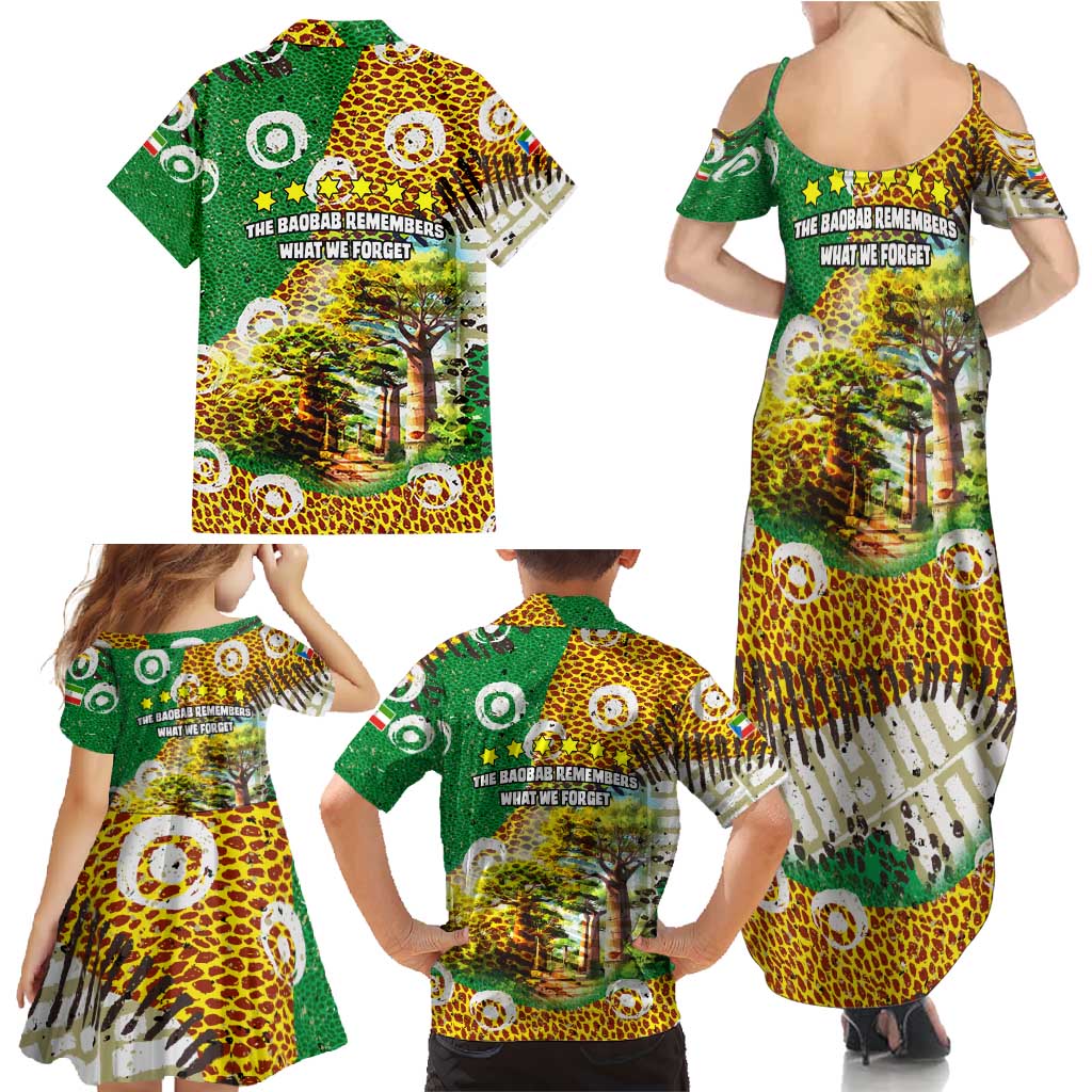 Equatorial Guinea Baobab Tree Family Matching Summer Maxi Dress and Hawaiian Shirt with Tribal Patterns and Heritage Quote