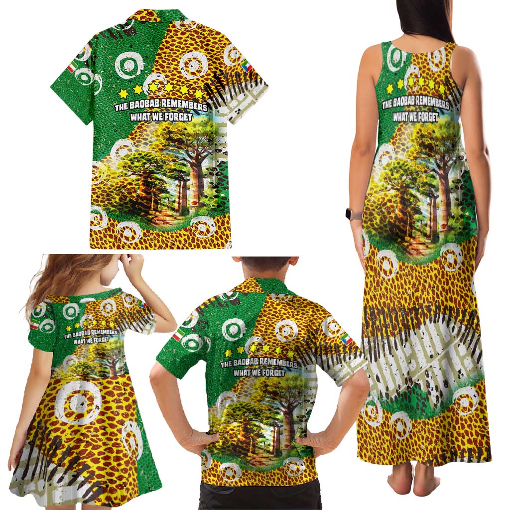 Equatorial Guinea Baobab Tree Family Matching Tank Maxi Dress and Hawaiian Shirt with Tribal Patterns and Heritage Quote