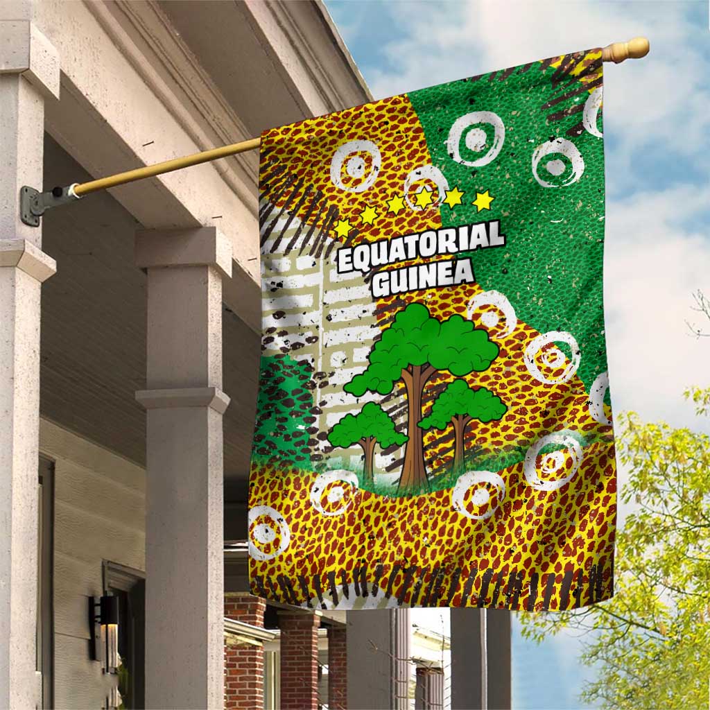 Equatorial Guinea Baobab Tree Garden Flag with Tribal Patterns and Heritage Quote