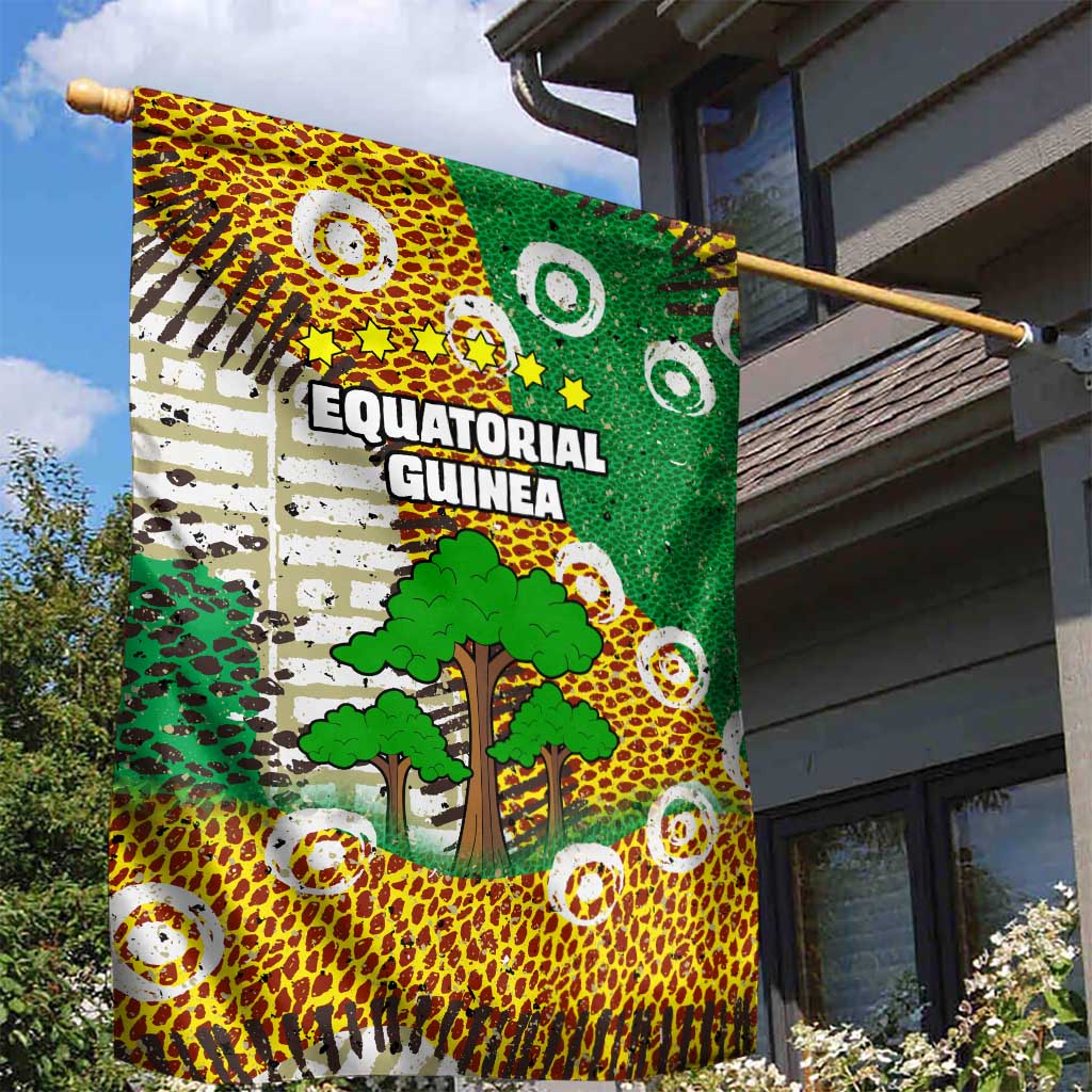 Equatorial Guinea Baobab Tree Garden Flag with Tribal Patterns and Heritage Quote