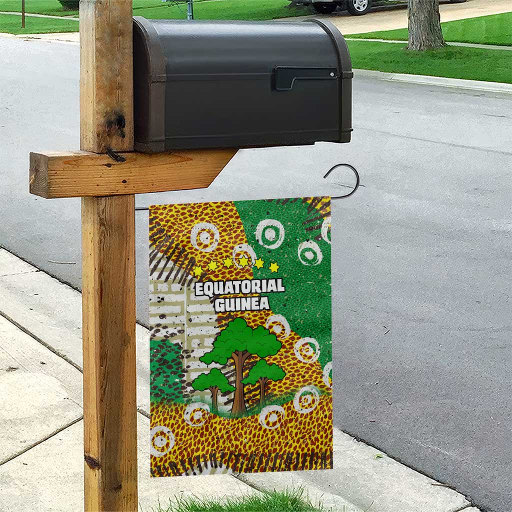 Equatorial Guinea Baobab Tree Garden Flag with Tribal Patterns and Heritage Quote