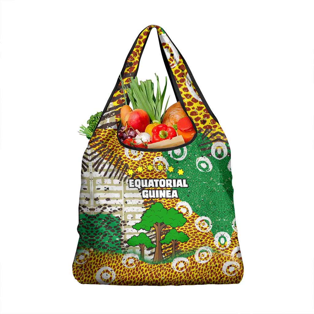 Equatorial Guinea Baobab Tree Grocery Bag with Tribal Patterns and Heritage Quote