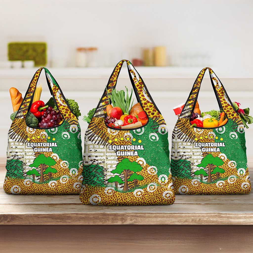Equatorial Guinea Baobab Tree Grocery Bag with Tribal Patterns and Heritage Quote