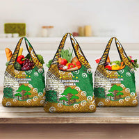 Equatorial Guinea Baobab Tree Grocery Bag with Tribal Patterns and Heritage Quote