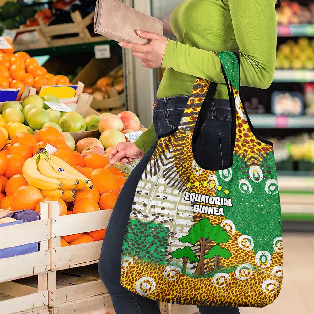 Equatorial Guinea Baobab Tree Grocery Bag with Tribal Patterns and Heritage Quote