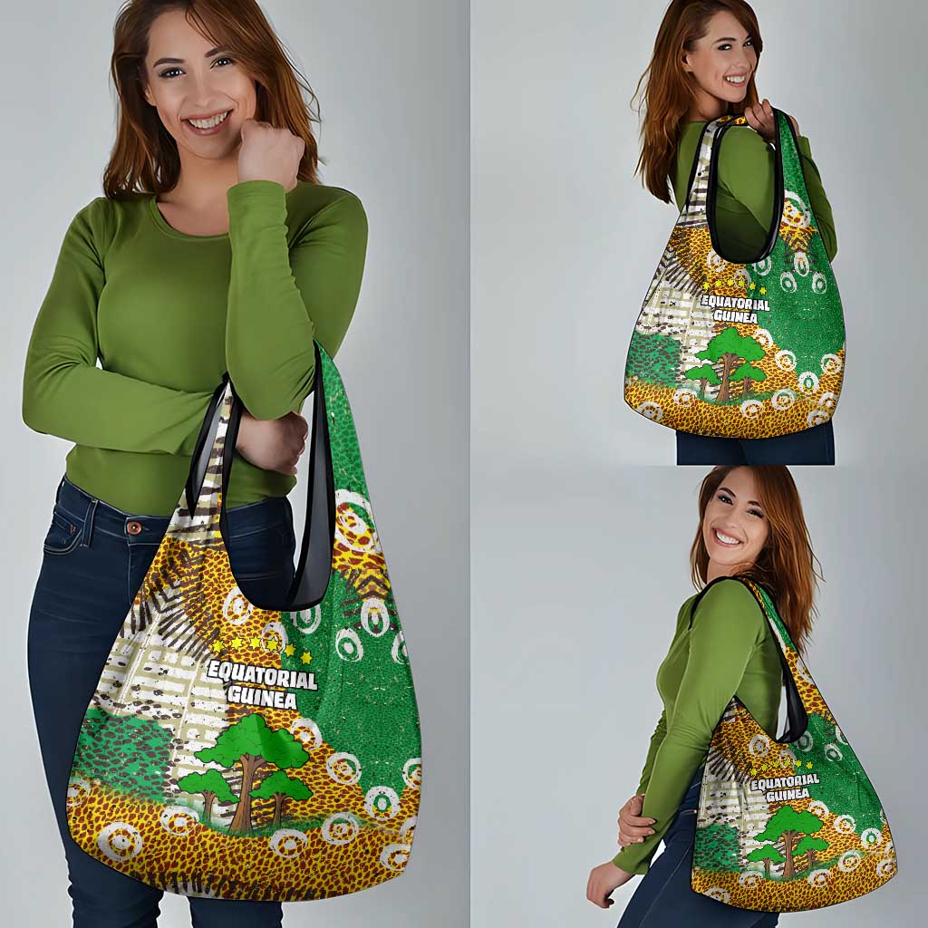 Equatorial Guinea Baobab Tree Grocery Bag with Tribal Patterns and Heritage Quote
