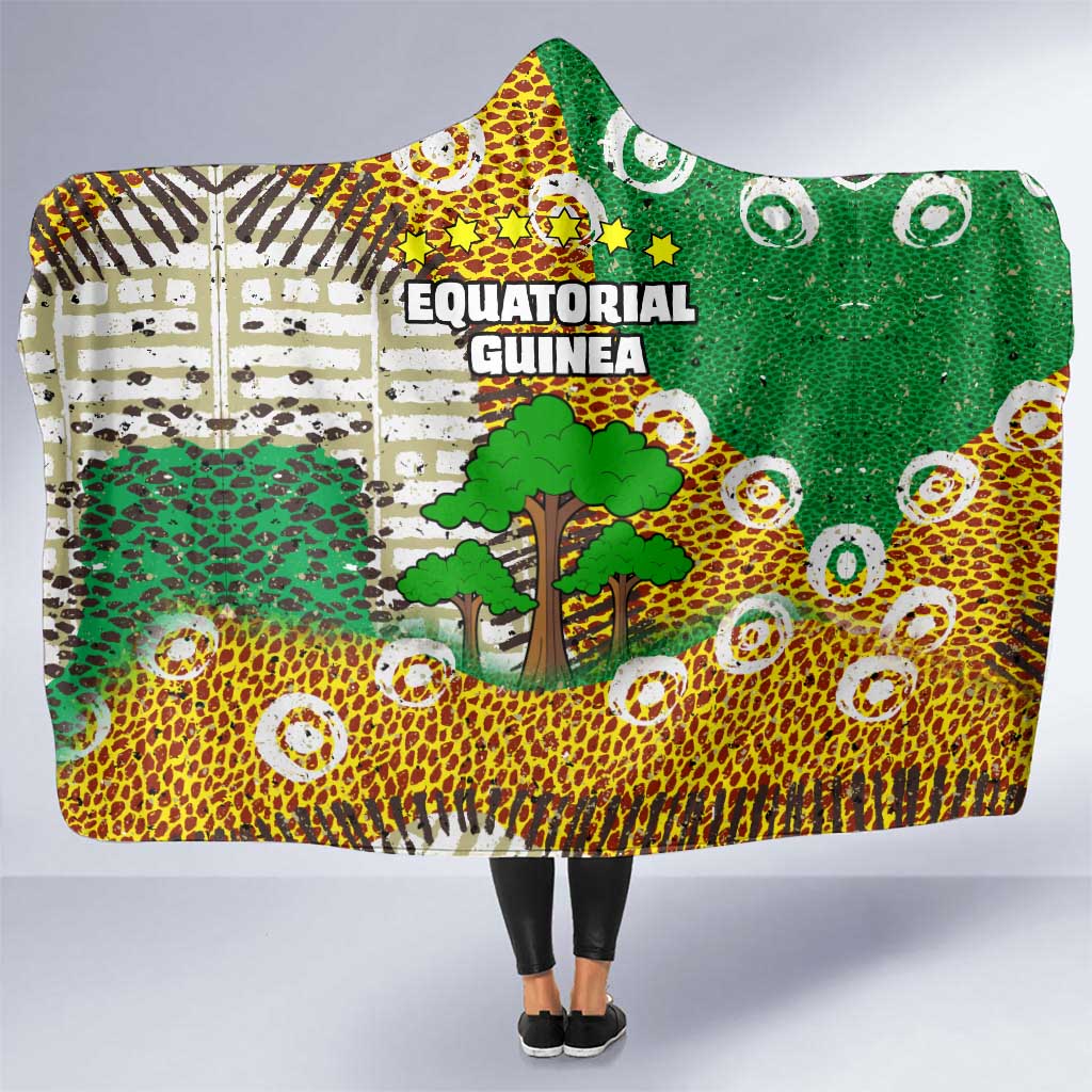 Equatorial Guinea Baobab Tree Hooded Blanket with Tribal Patterns and Heritage Quote