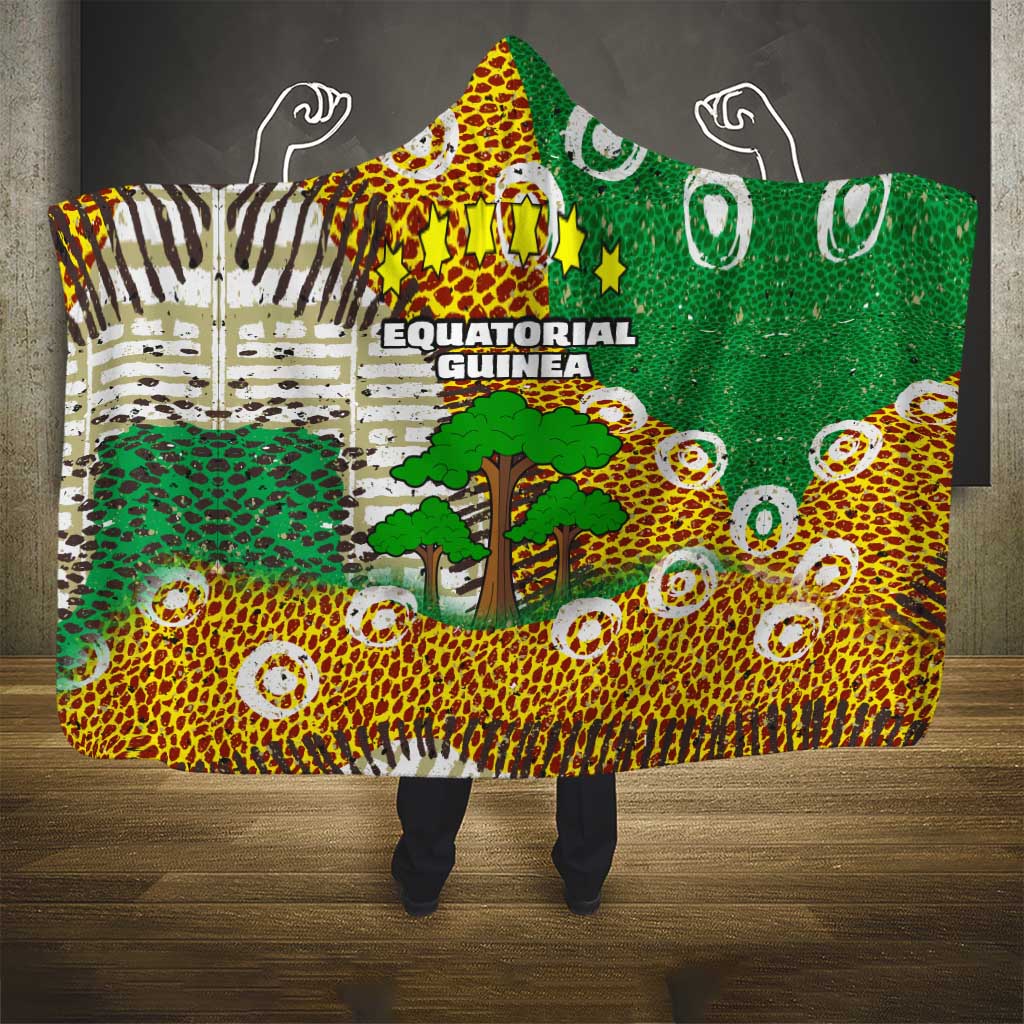 Equatorial Guinea Baobab Tree Hooded Blanket with Tribal Patterns and Heritage Quote