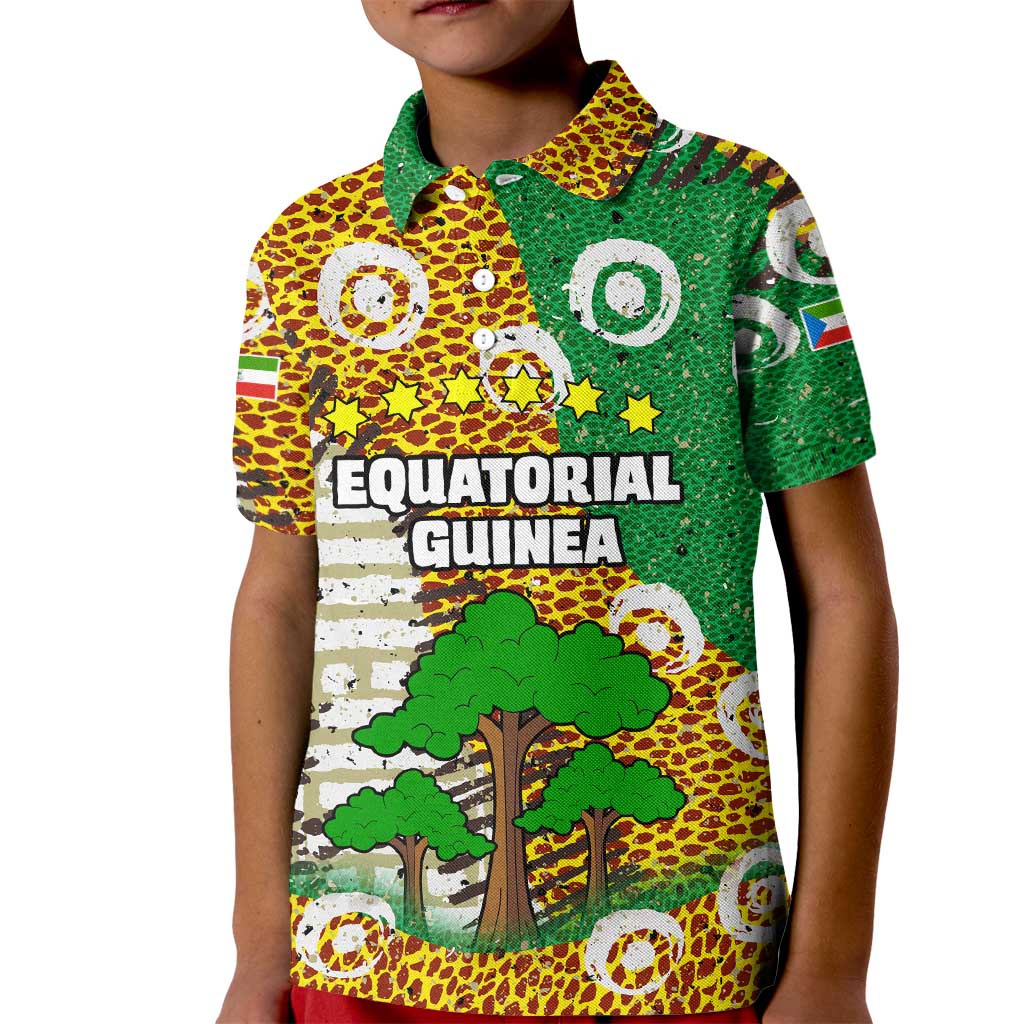 Equatorial Guinea Baobab Tree Kid Polo Shirt with Tribal Patterns and Heritage Quote