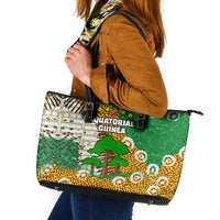 Equatorial Guinea Baobab Tree Leather Tote Bag with Tribal Patterns and Heritage Quote
