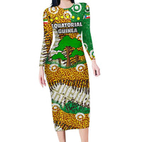 Equatorial Guinea Baobab Tree Long Sleeve Bodycon Dress with Tribal Patterns and Heritage Quote