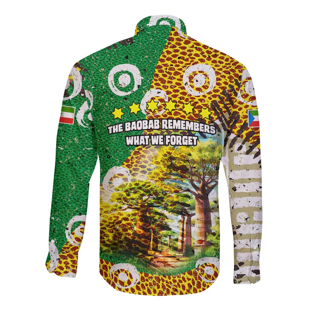 Equatorial Guinea Baobab Tree Long Sleeve Button Shirt with Tribal Patterns and Heritage Quote