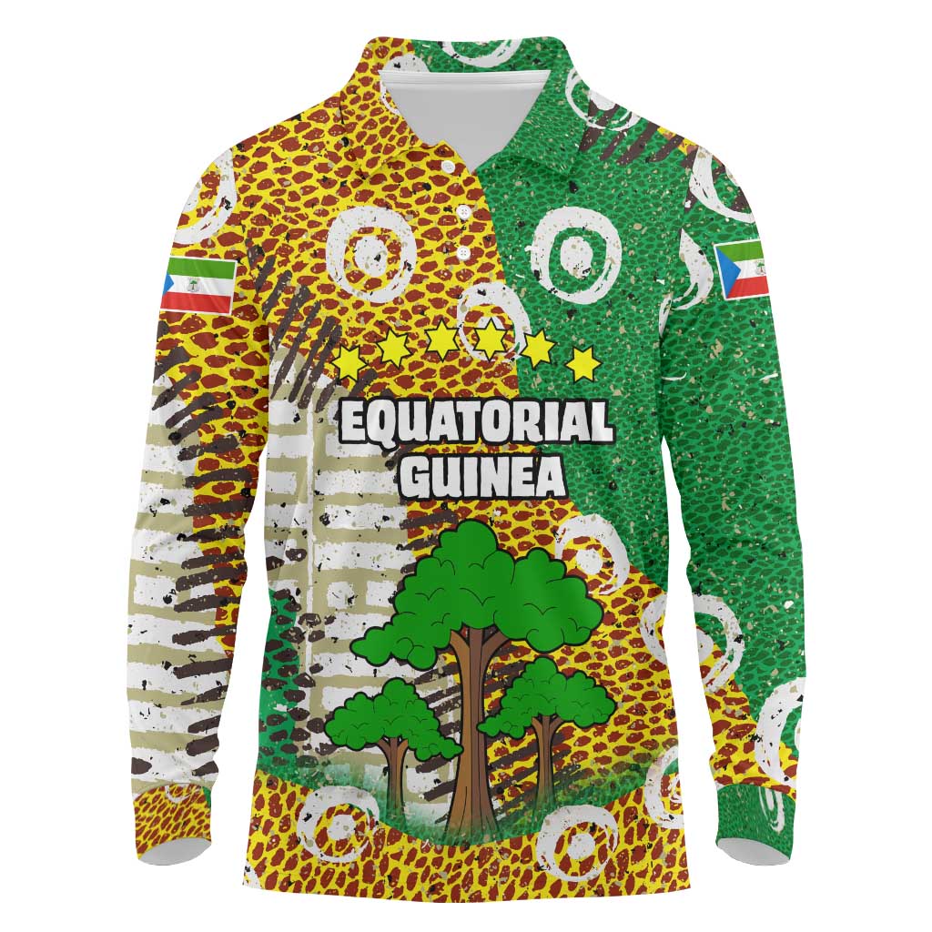 Equatorial Guinea Baobab Tree Long Sleeve Polo Shirt with Tribal Patterns and Heritage Quote