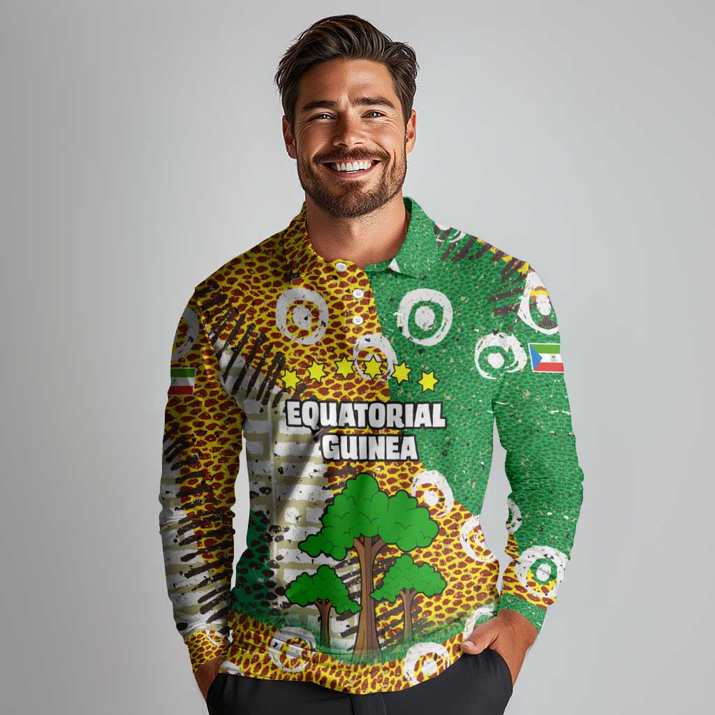 Equatorial Guinea Baobab Tree Long Sleeve Polo Shirt with Tribal Patterns and Heritage Quote