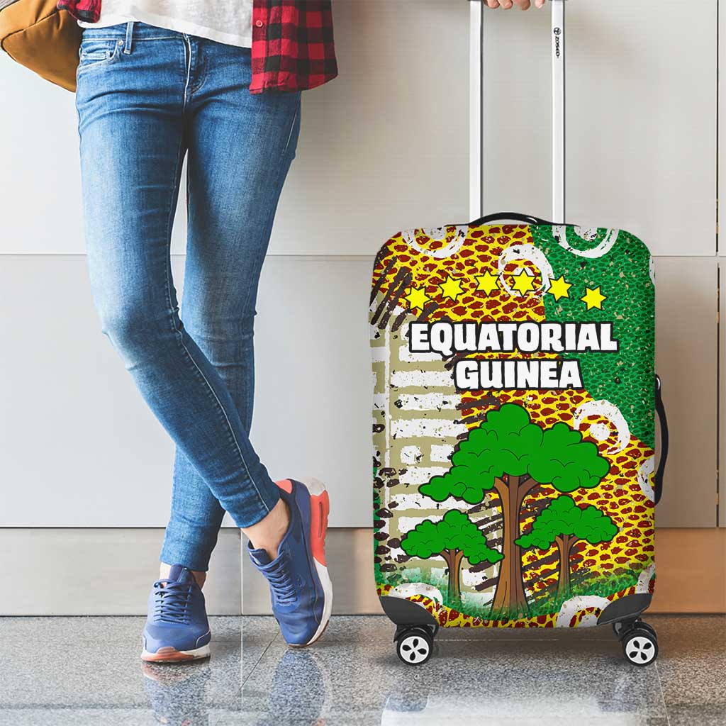 Equatorial Guinea Baobab Tree Luggage Cover with Tribal Patterns and Heritage Quote