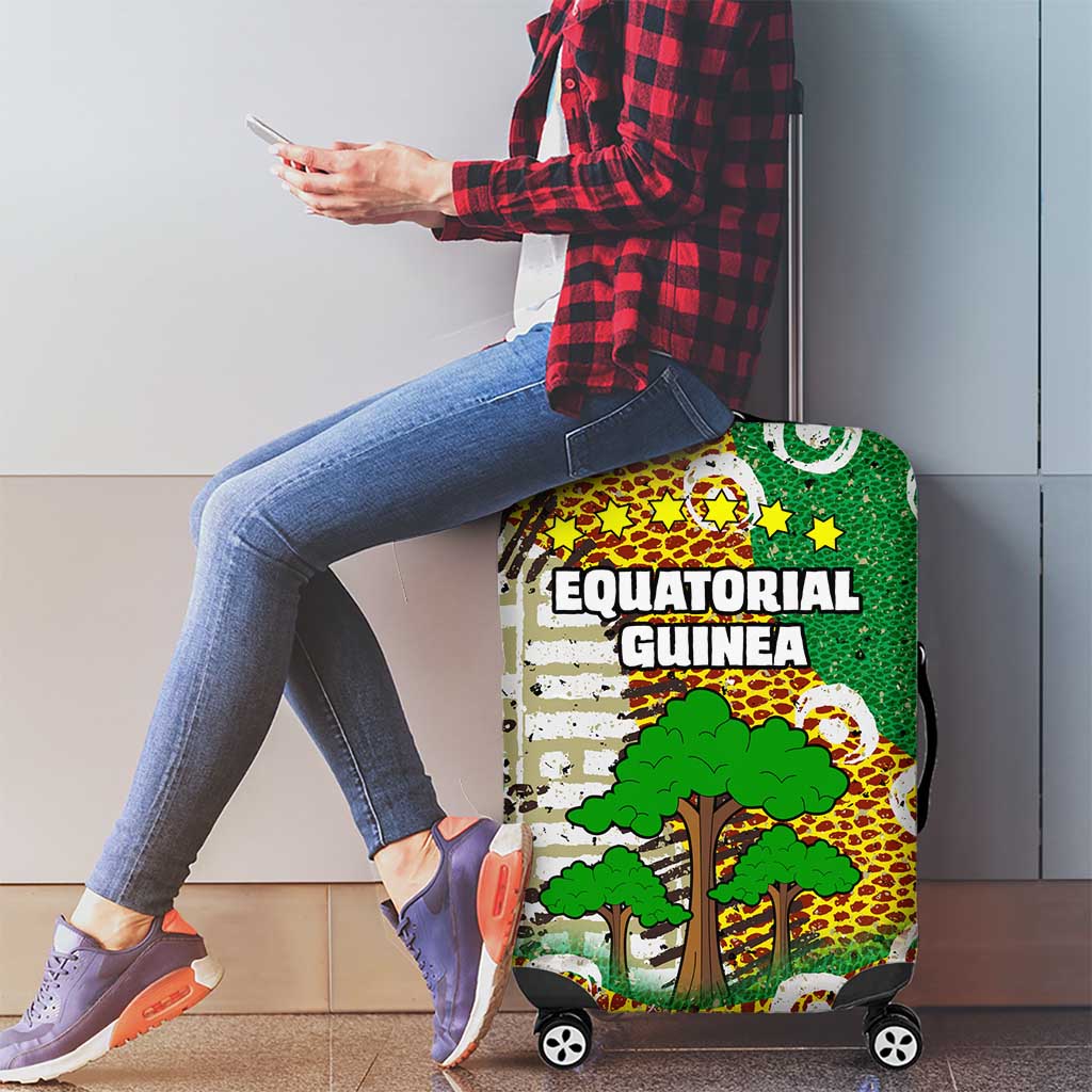 Equatorial Guinea Baobab Tree Luggage Cover with Tribal Patterns and Heritage Quote