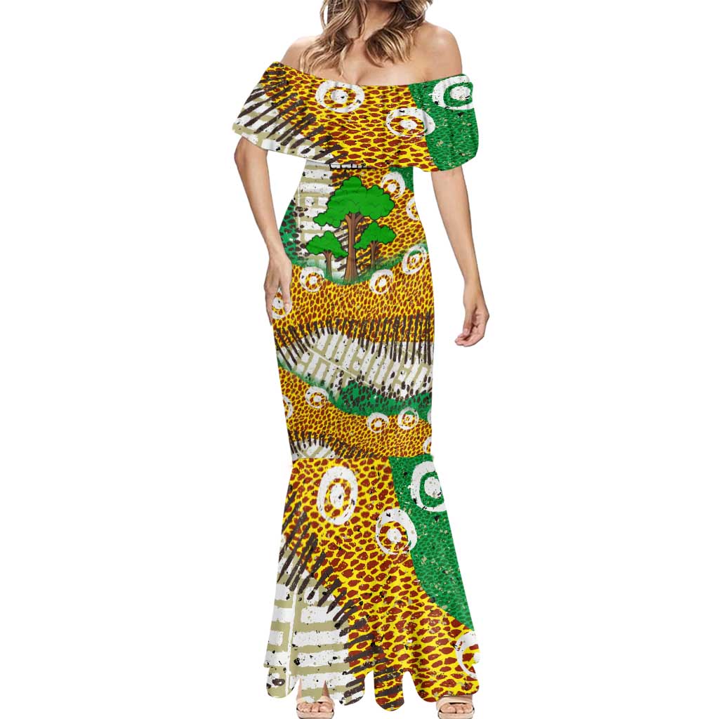 Equatorial Guinea Baobab Tree Mermaid Dress with Tribal Patterns and Heritage Quote