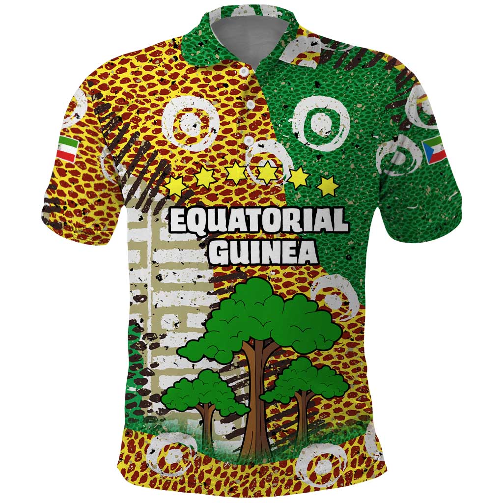 Equatorial Guinea Baobab Tree Polo Shirt with Tribal Patterns and Heritage Quote