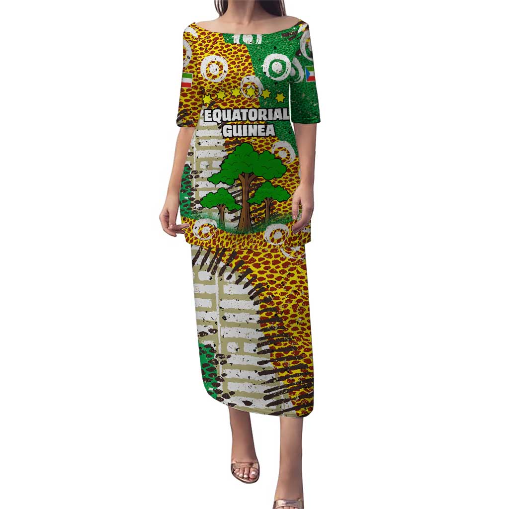 Equatorial Guinea Baobab Tree Puletasi with Tribal Patterns and Heritage Quote
