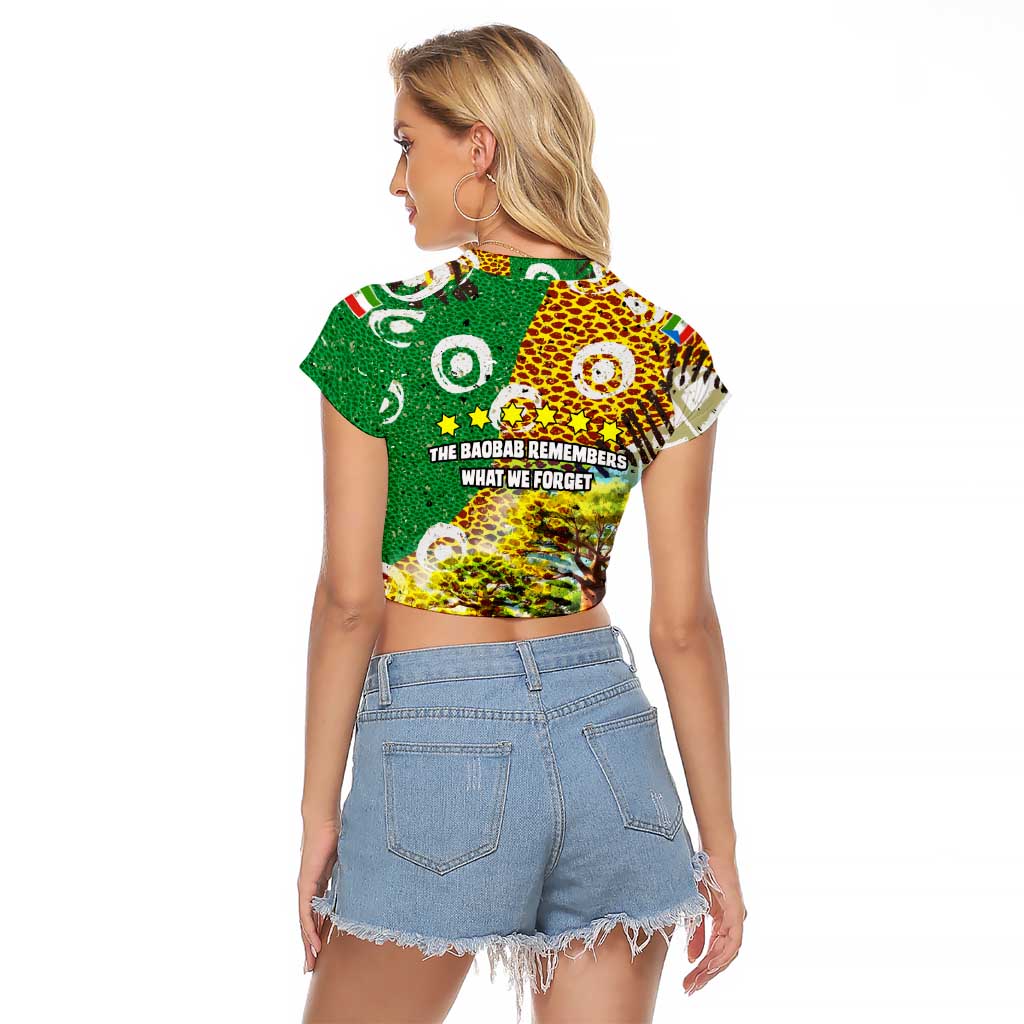 Equatorial Guinea Baobab Tree Raglan Cropped T Shirt with Tribal Patterns and Heritage Quote