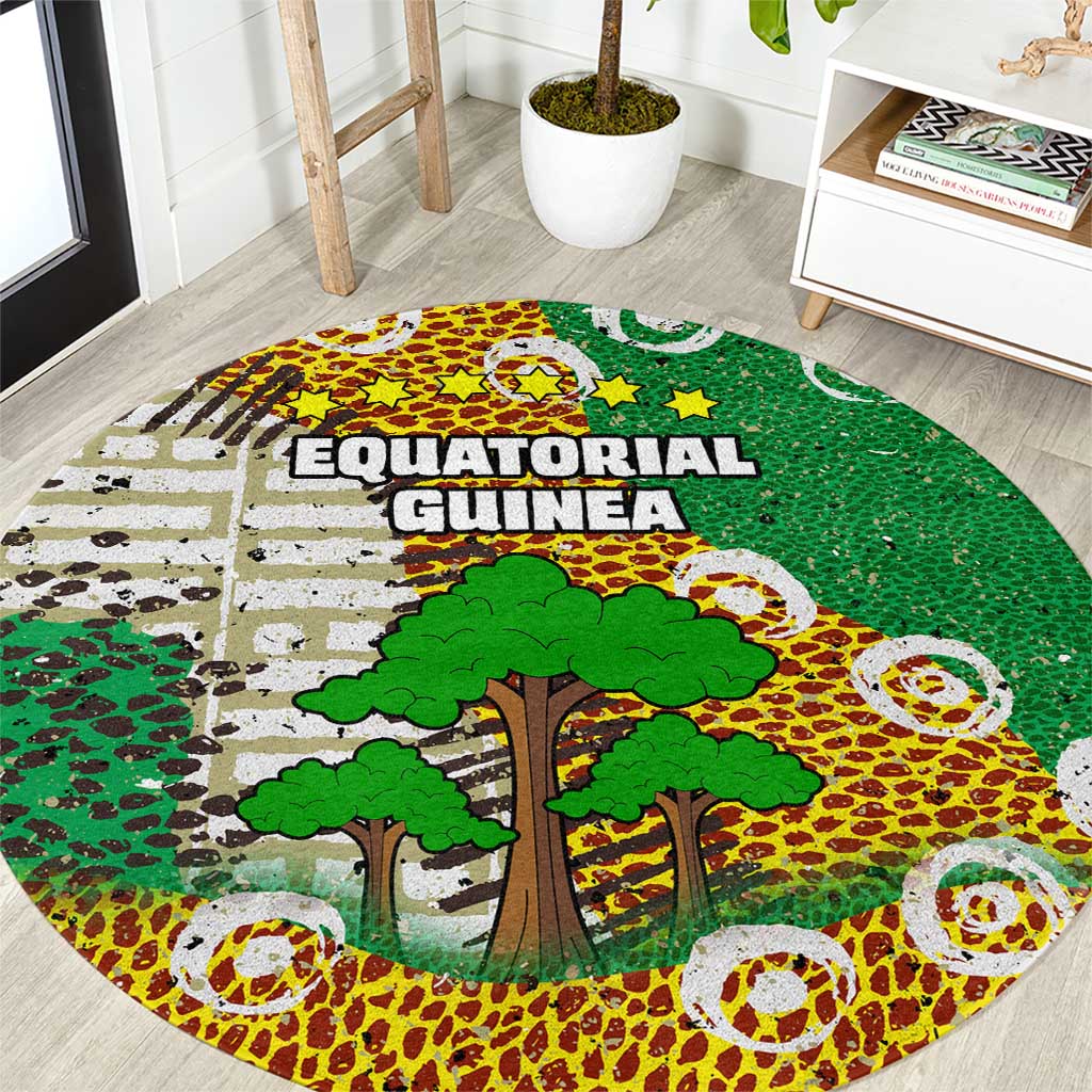 Equatorial Guinea Baobab Tree Round Carpet with Tribal Patterns and Heritage Quote