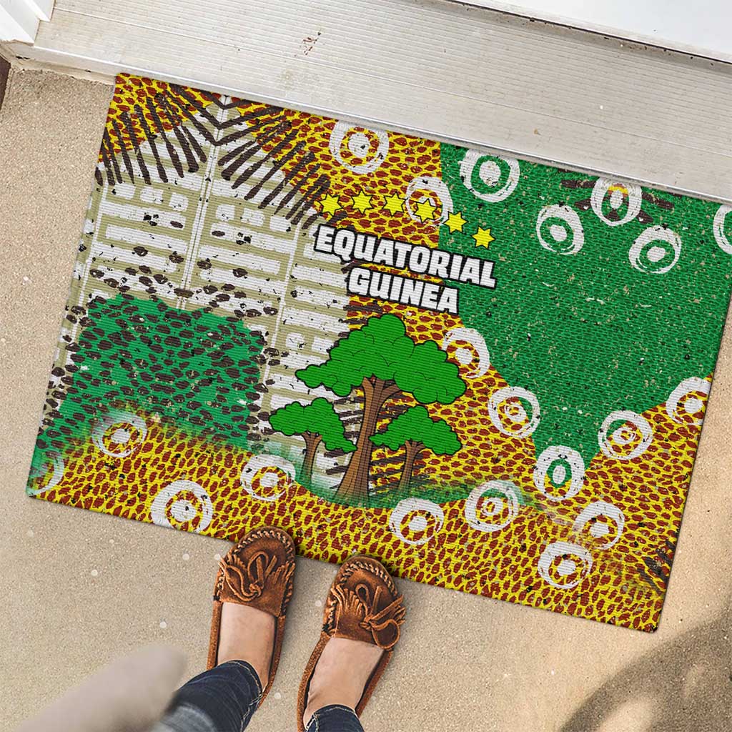 Equatorial Guinea Baobab Tree Rubber Doormat with Tribal Patterns and Heritage Quote